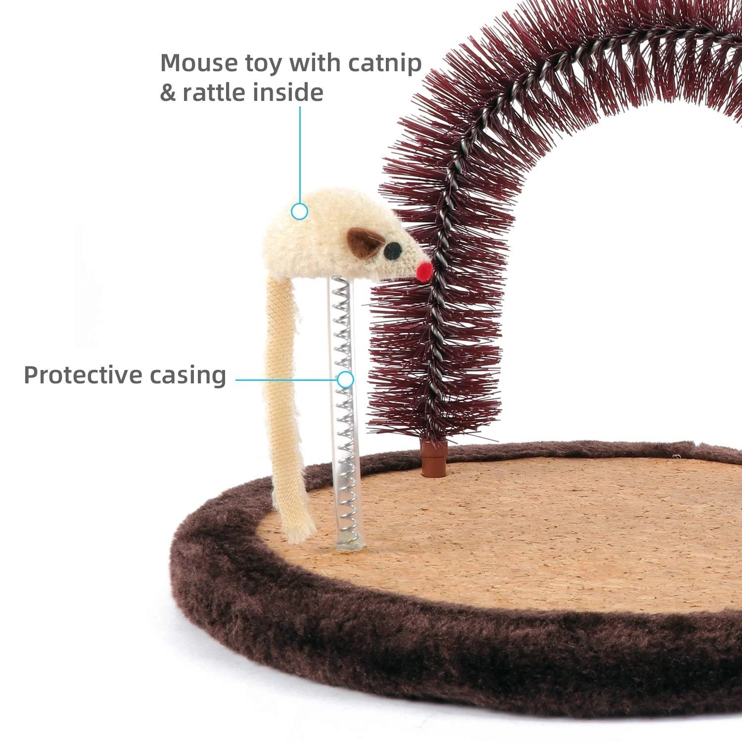Large Cat Self Groomer with Wooden Scratching Pad and Toy for Indoor Cats