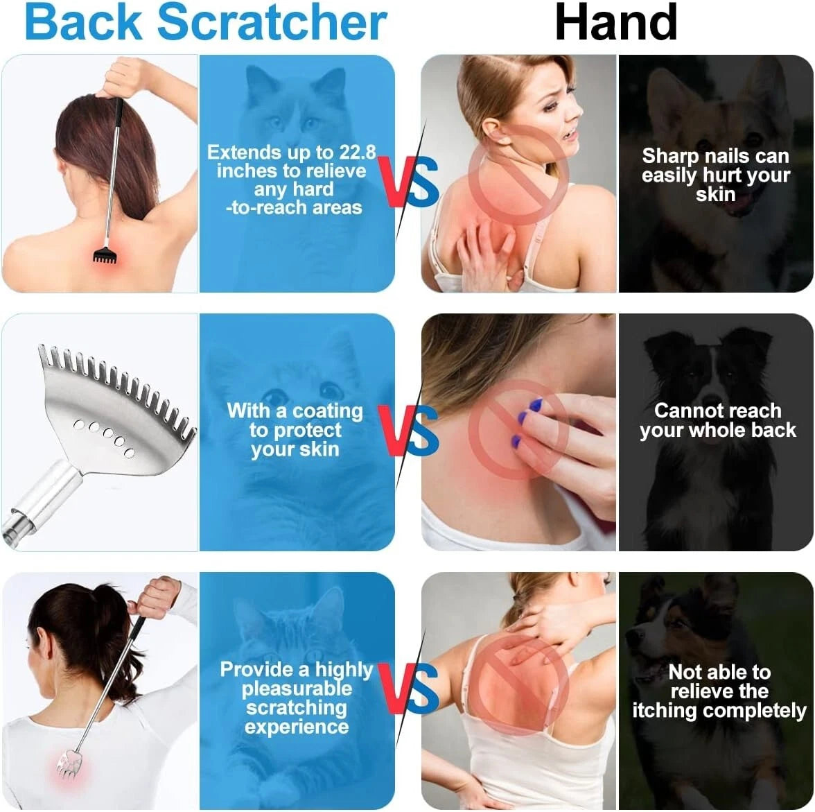 Back Scratcher Set Stainless Steel Portable Extendable Massage Tool for Men W...