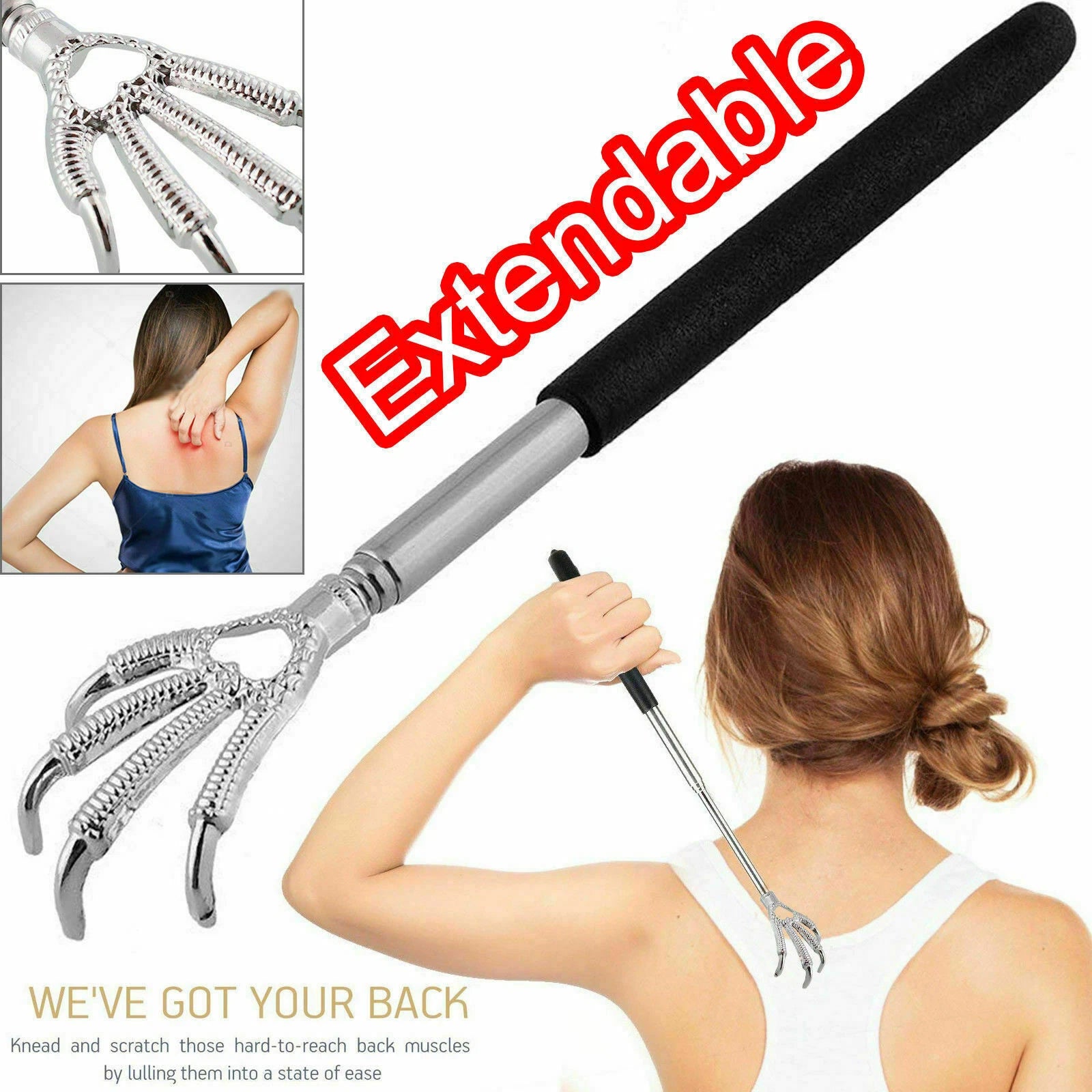 Back Scratcher Telescopic Eagle Claw Metal Extendable Back Massager Portable