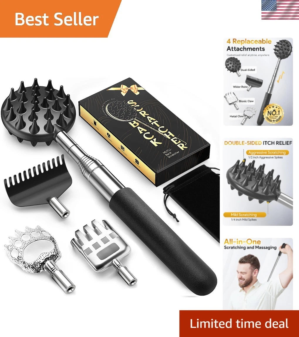 Telescoping Back Scratcher with 4 Detachable Heads - Ideal Gift for Any Occasion