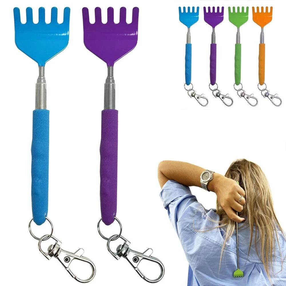 2Pc Telescopic Back Scratcher Keychain Metal Extendable Eliminating Itching Body