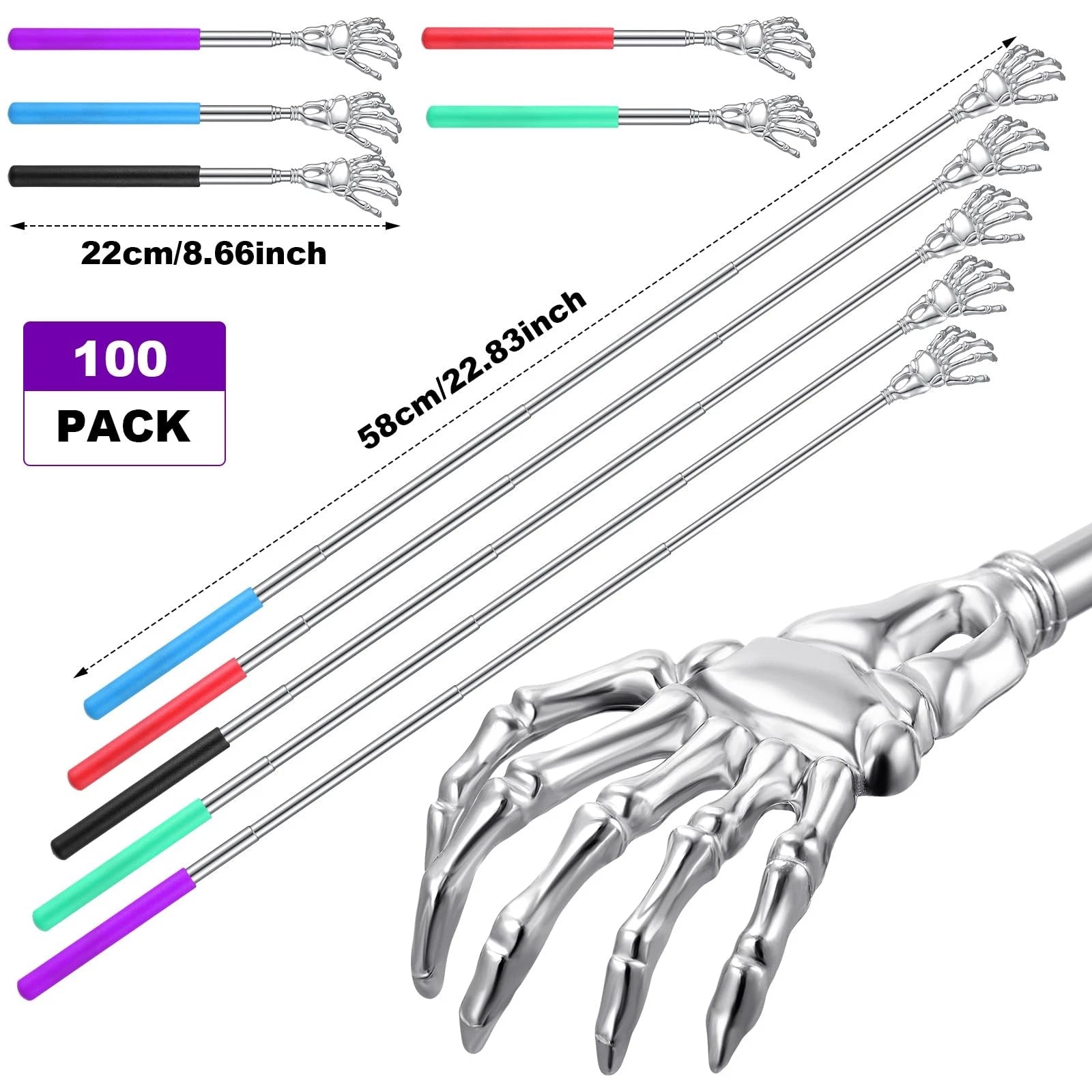 100 Pieces Back Scratchers Telescoping Back Scratcher Bulk for Women Men Skul...