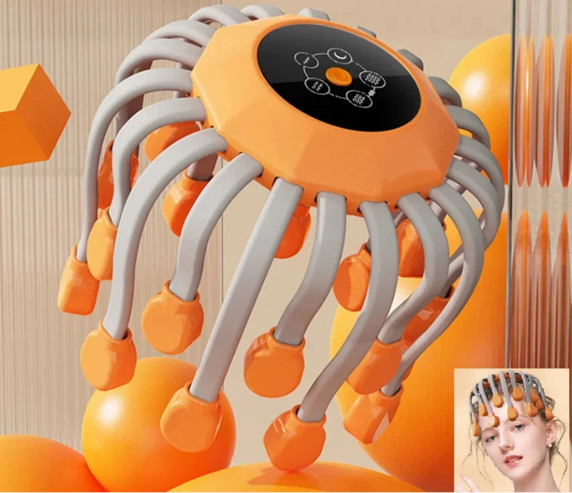 NNEOBA 20-Head Scalp Massager with Red Light Therapy Octopus Scratcher Orange