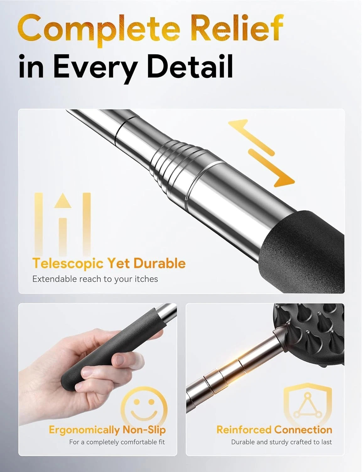 Telescoping Back Scratcher with 4 Detachable Heads - Ideal Gift for Any Occasion