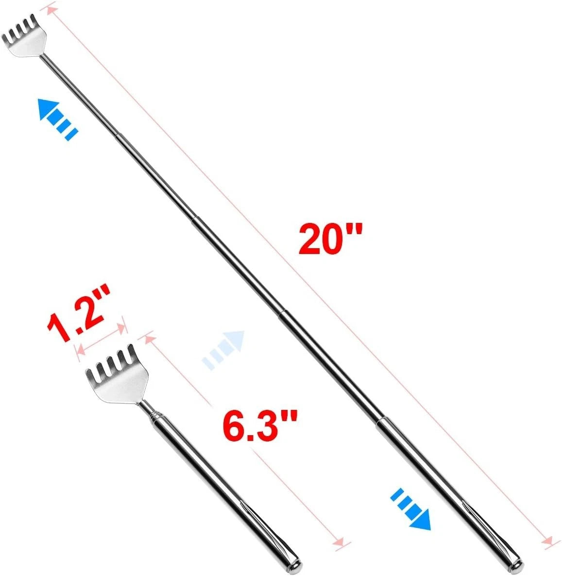8-Pack Portable Telescopic Back Scratchers - Stainless Steel, Travel-Friendly