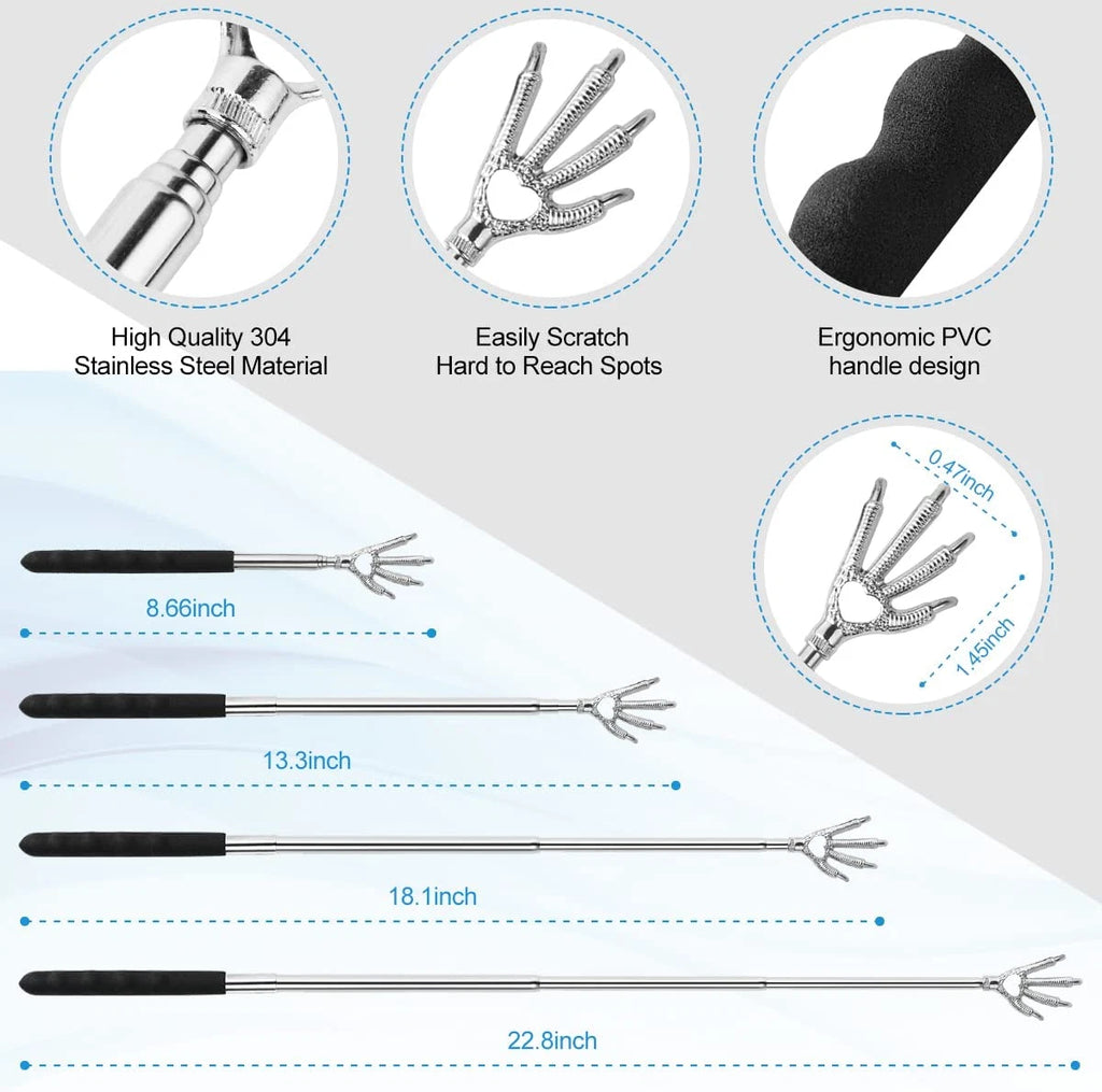 3 Pack Metal Portable Telescoping Back Scratchers with Rubber Handles