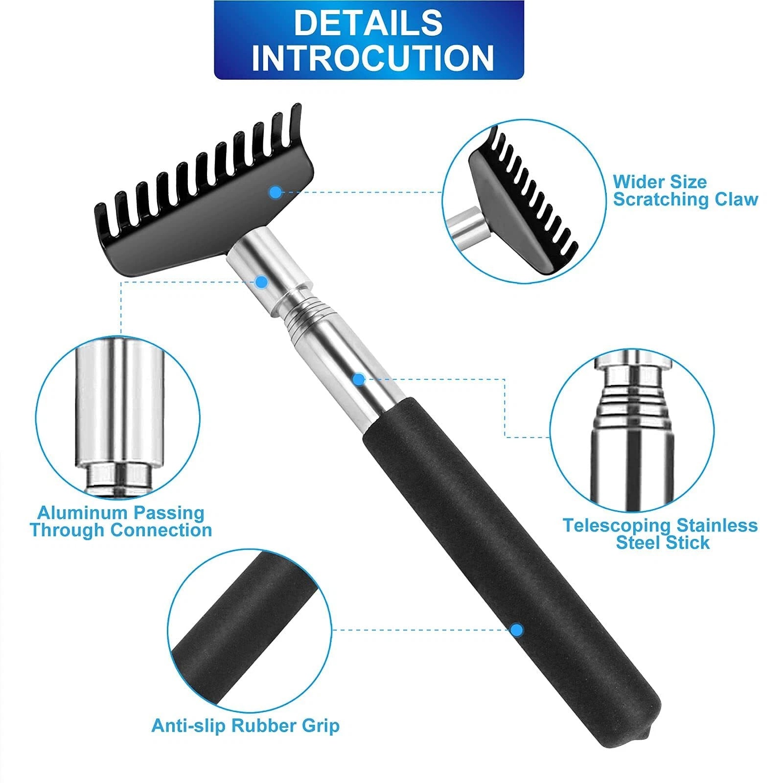 Oversized Back Scratcher Set 2 Pack Portable Extendable Stainless Steel Teles...