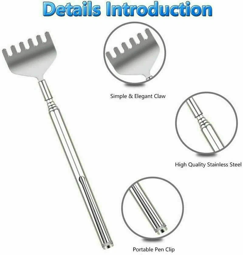 Metal Telescopic Retractable Back Scratcher Stainless Steel 16cm to 51cm UK