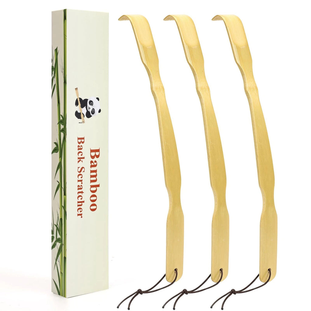 3 Pack Wooden Back Scratcher,17 Inch Curved Long Handle Bamboo Back Scratchers