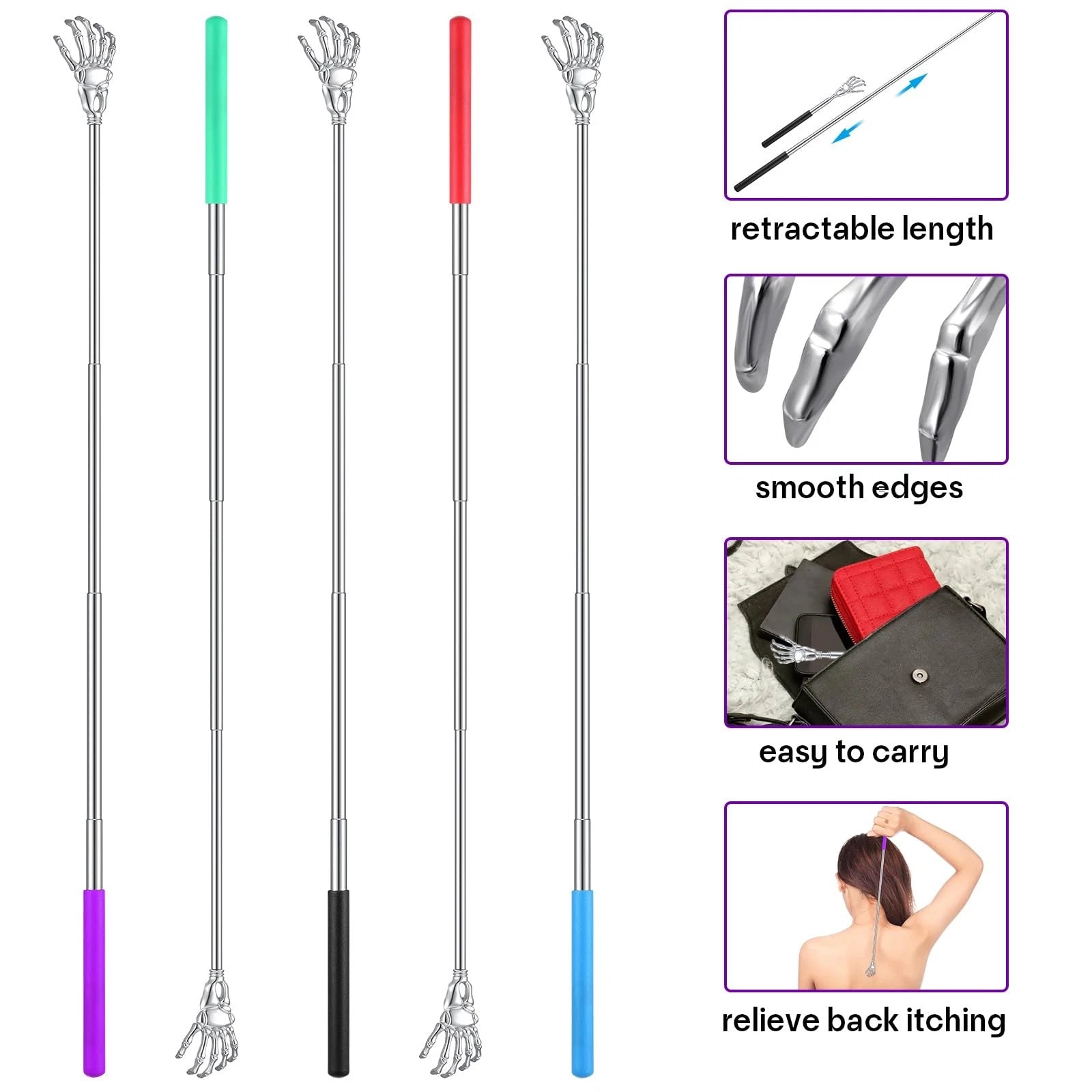 100 Pieces Back Scratchers Telescoping Back Scratcher Bulk for Women Men Skul...
