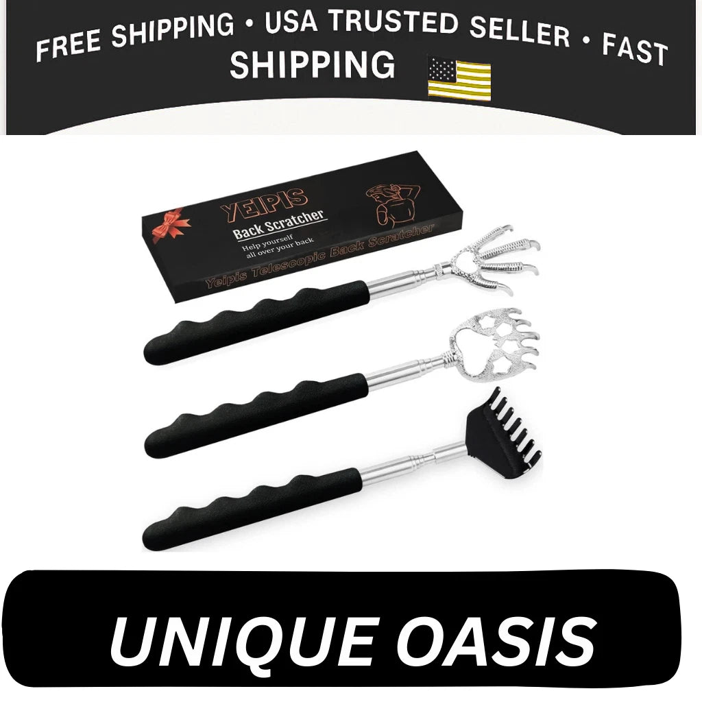 3 Pack Metal Portable Telescoping Back Scratchers with Rubber Handles