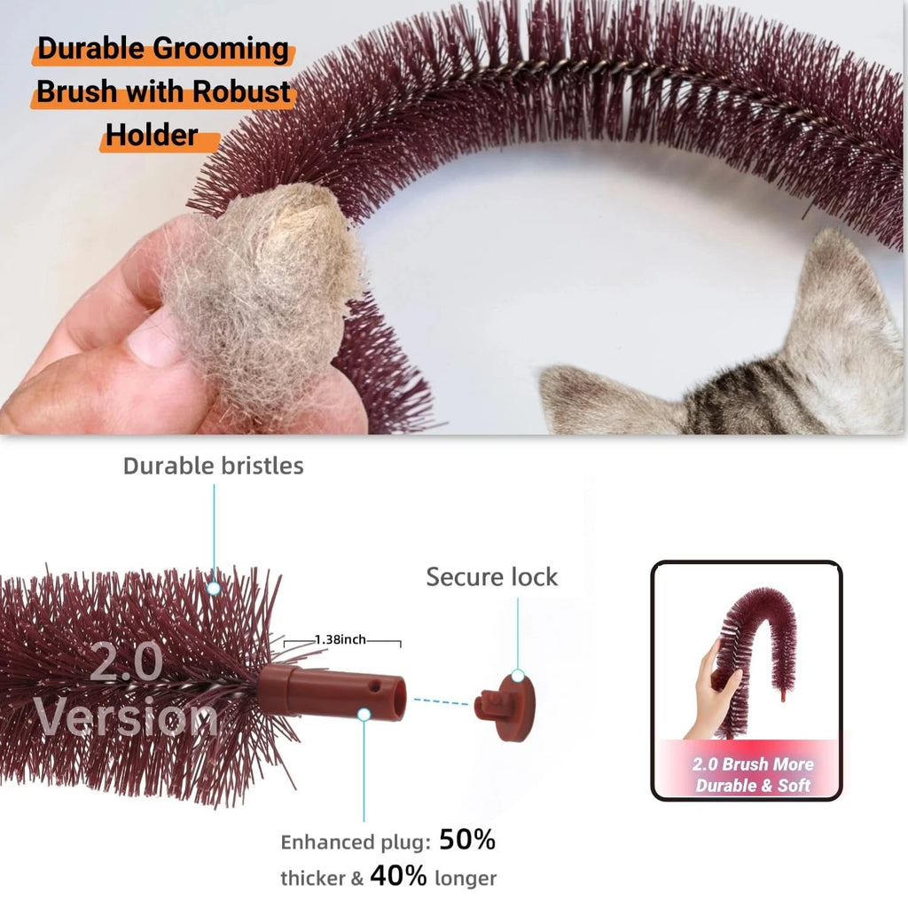 Large Cat Self Groomer with Wooden Scratching Pad and Toy for Indoor Cats