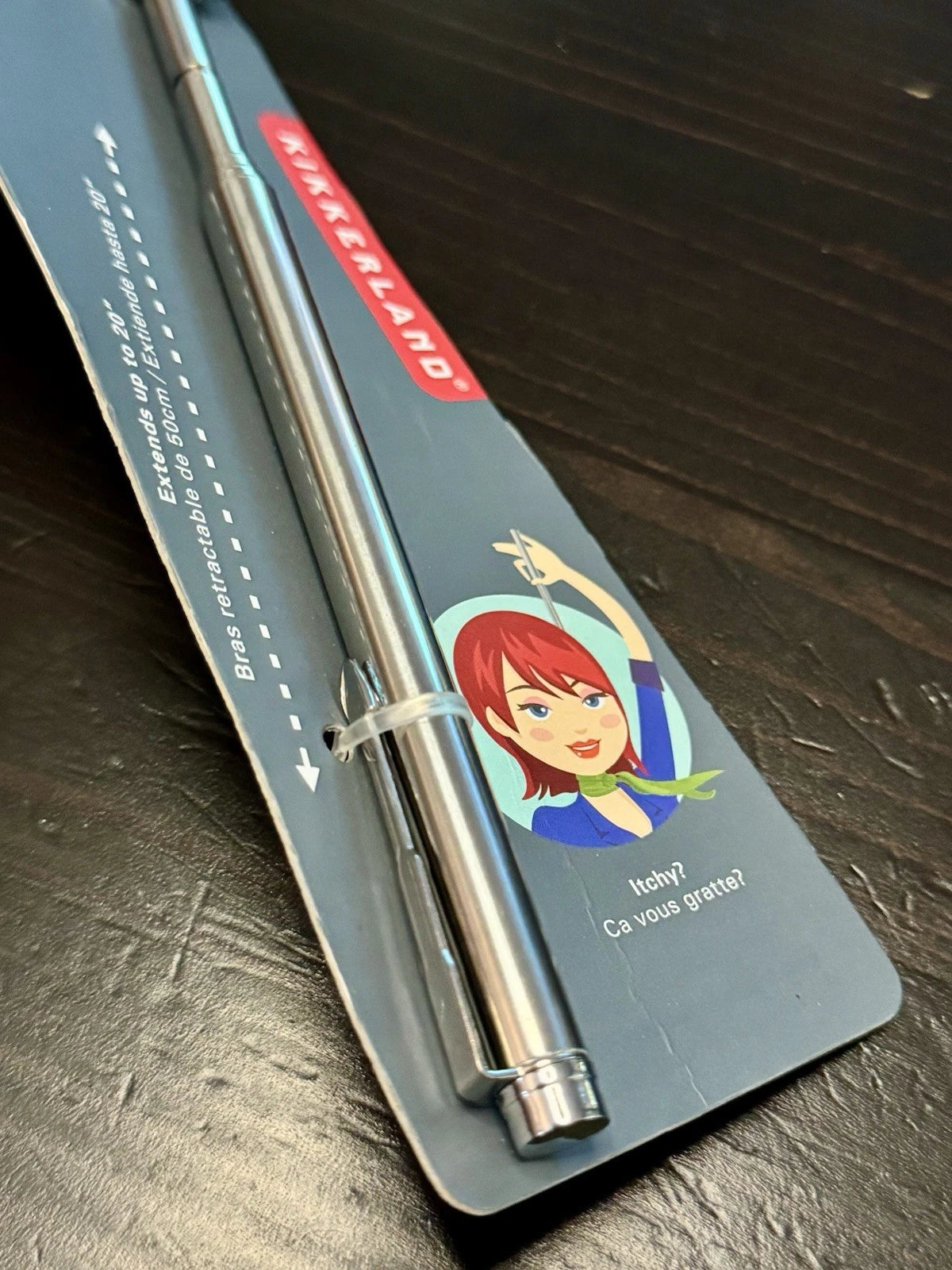 NEW Kikkerland Telescoping Metal Back Scratcher with Clip Handle Grip