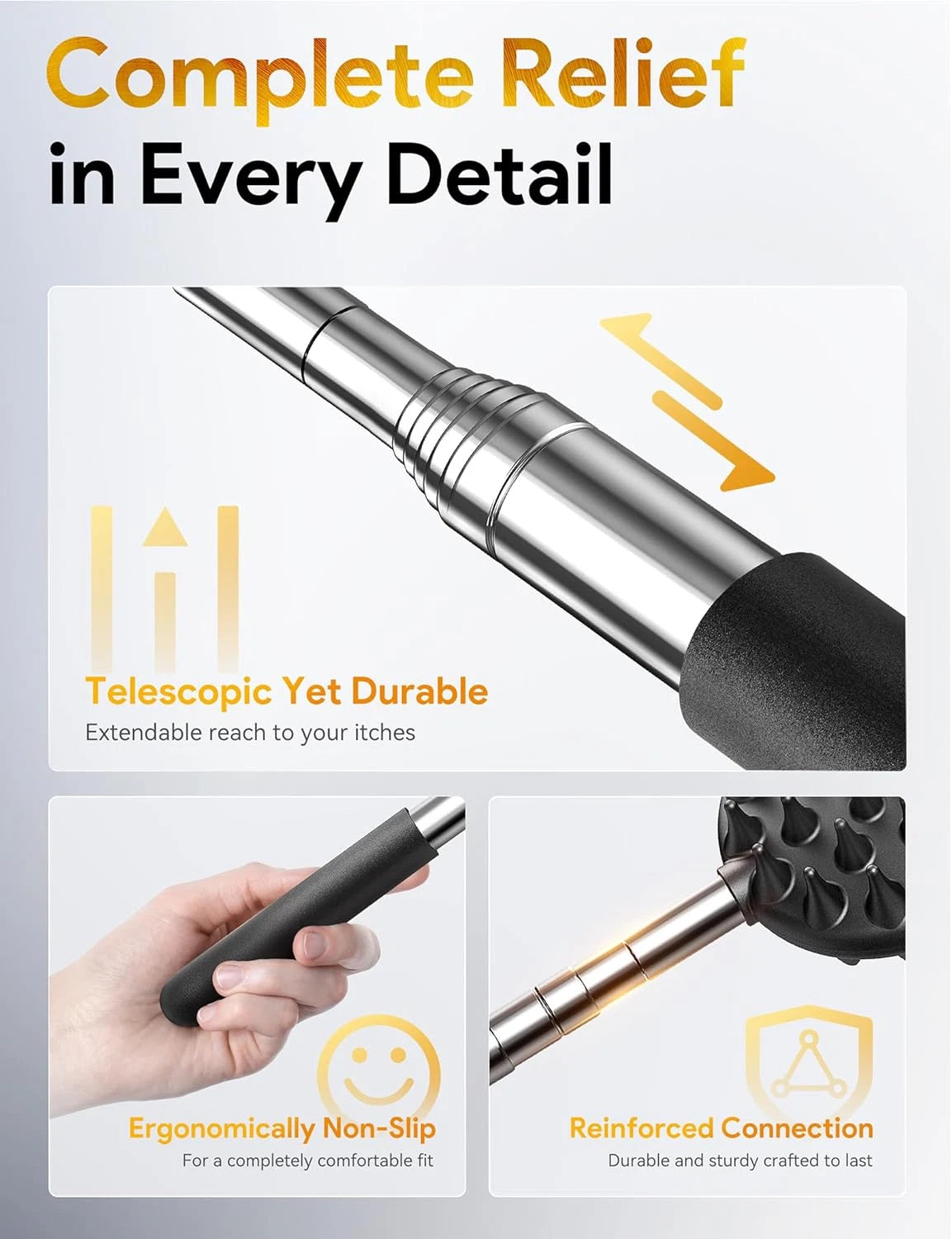 Telescoping Back Scratcher with 4Pcs Detachable Scratching Heads, Fathers Day Da