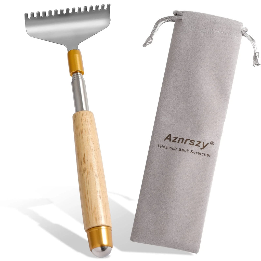 Extendable Back Scratcher with Wooden Handle & Steel Roller, 62CM