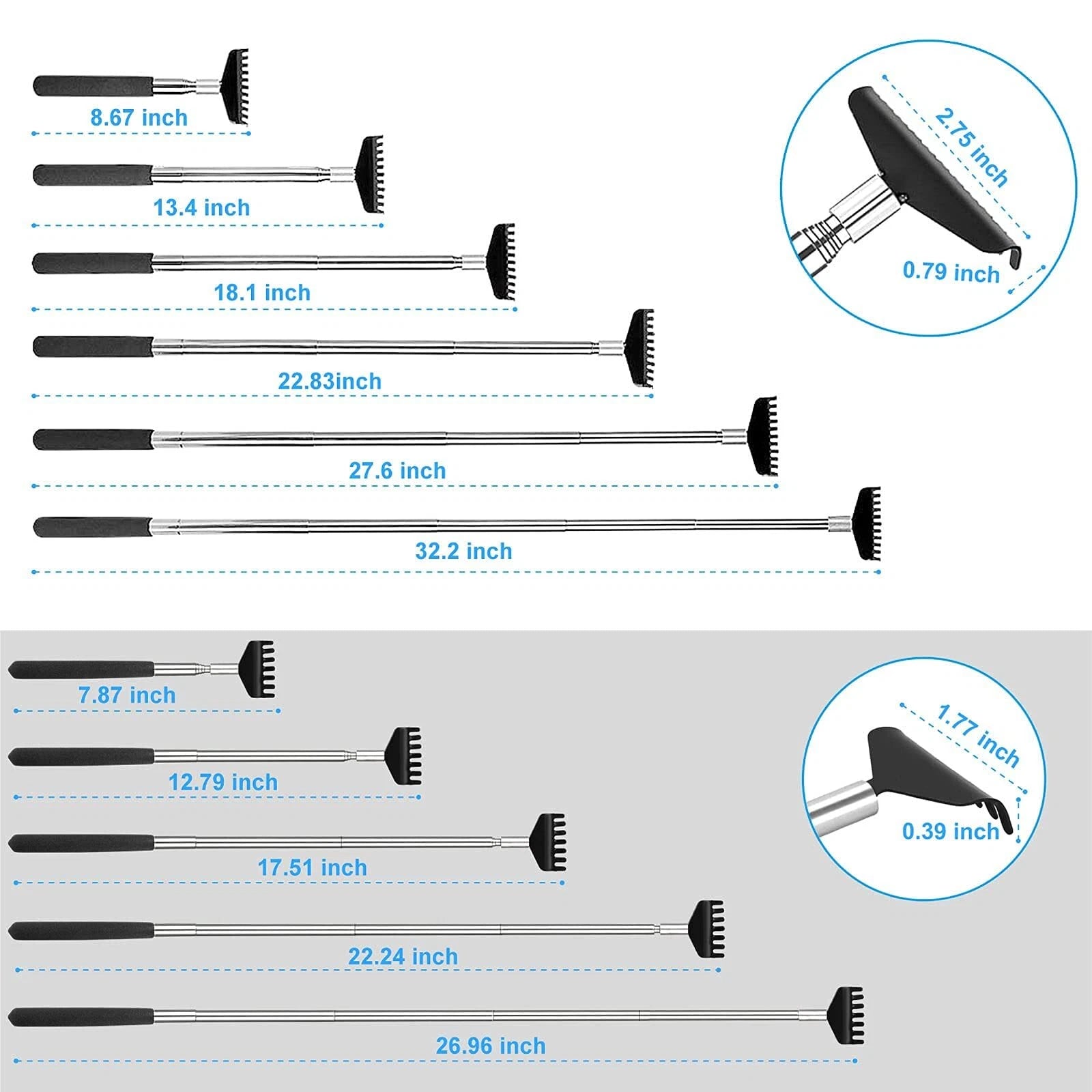 Oversized Back Scratcher Set 2 Pack Portable Extendable Stainless Steel Teles...