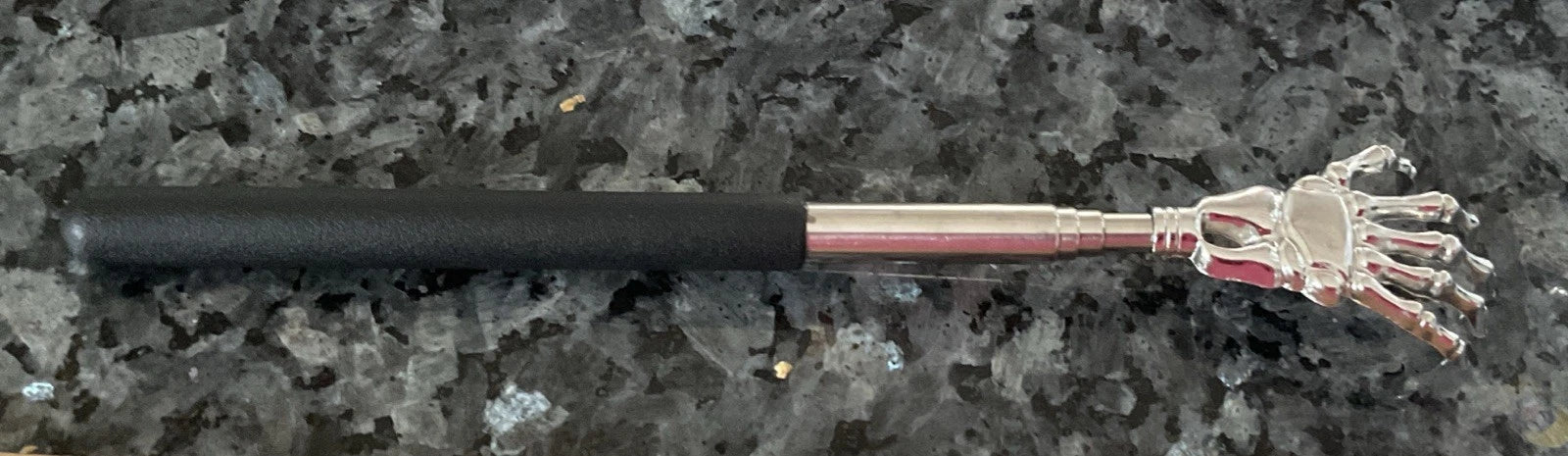 Telescopic Back Scratcher Extendable, With Silver Skeleton Metal Hand.