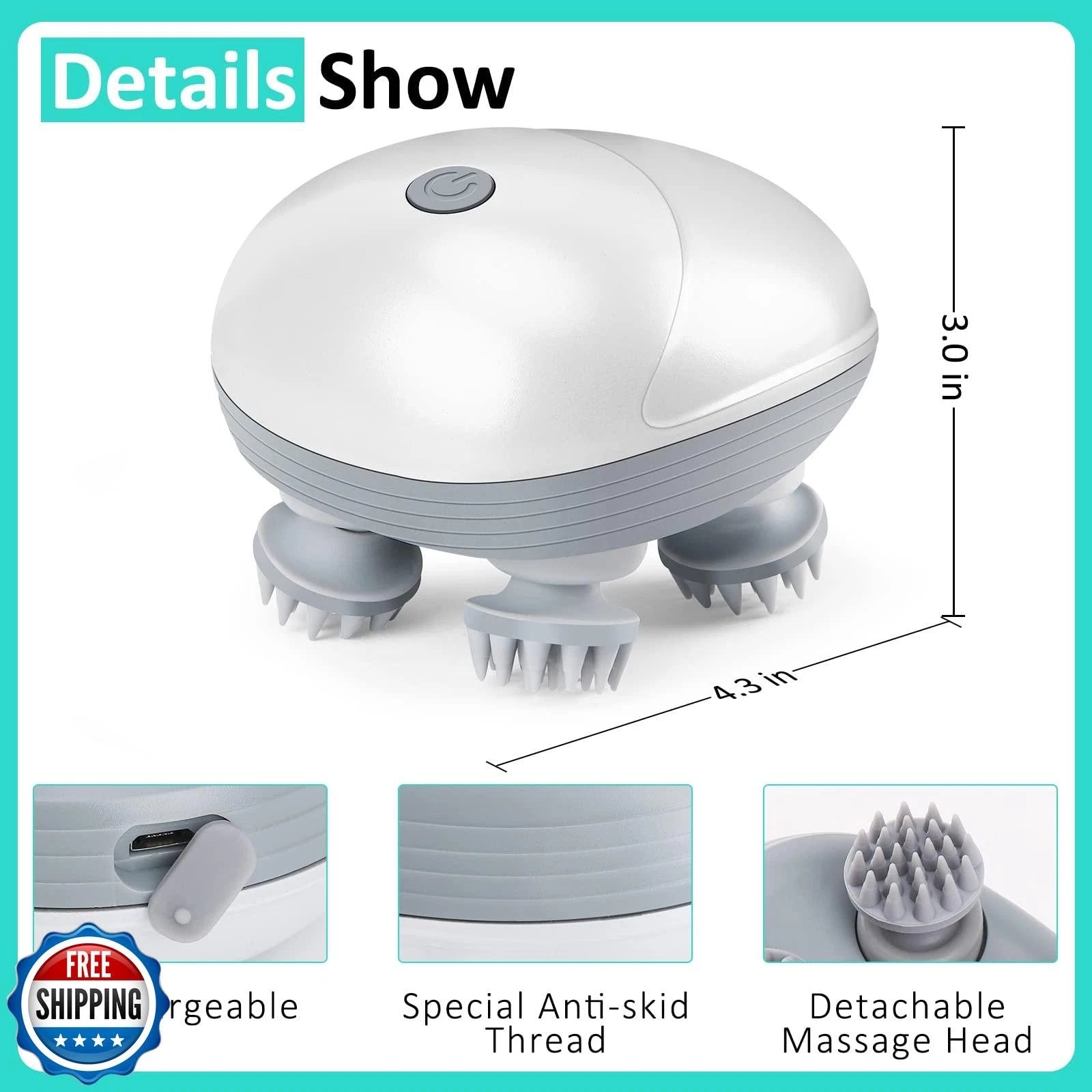 Electric Pet Massager for Dogs and Cats, Cordless Handheld Tool with 4 Massag