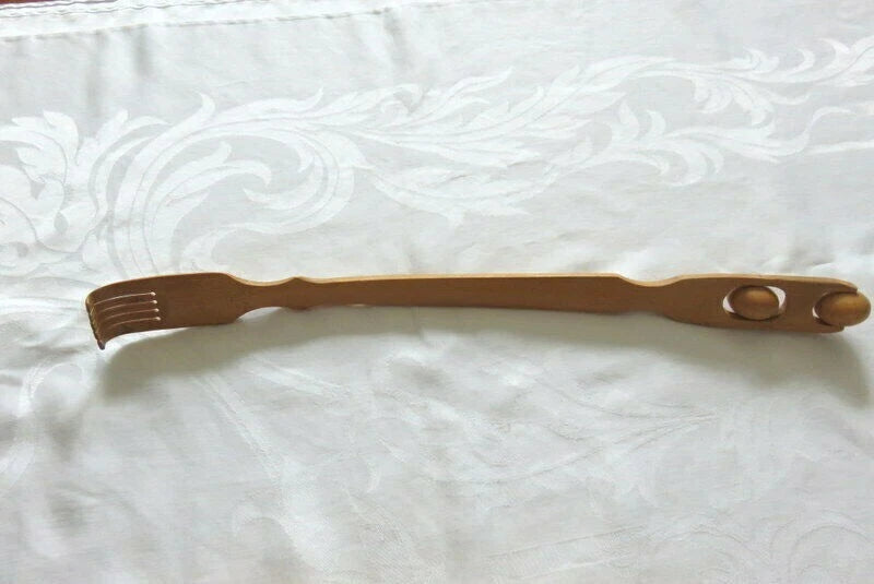19" New Bamboo Wooden Itch Therapeutic Relaxer Back Scratcher w/ Massage Rollers