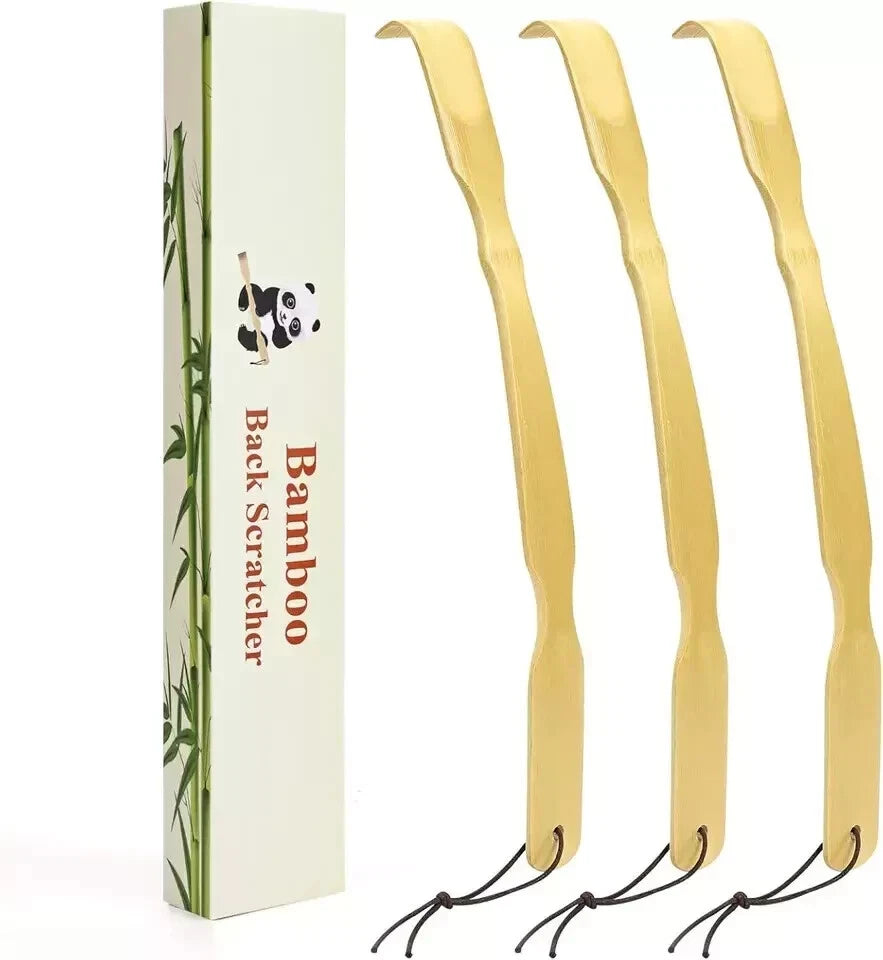 3 Pack Wooden Back Scratcher 17 Inch Curved Long Handle Bamboo Back Scratchers
