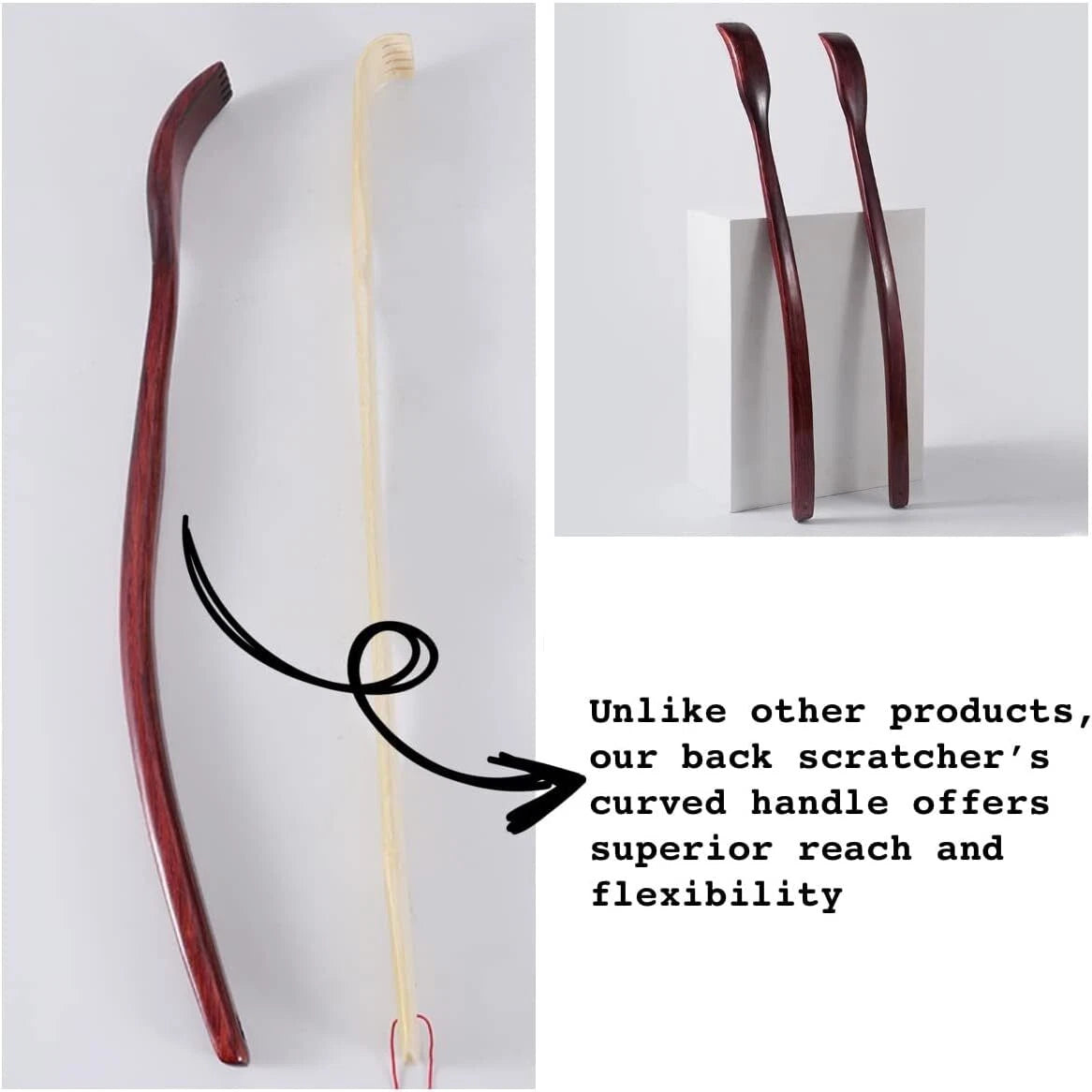Premium 18'' Wooden Back Scratcher with Curved Handle for Effortless Relief
