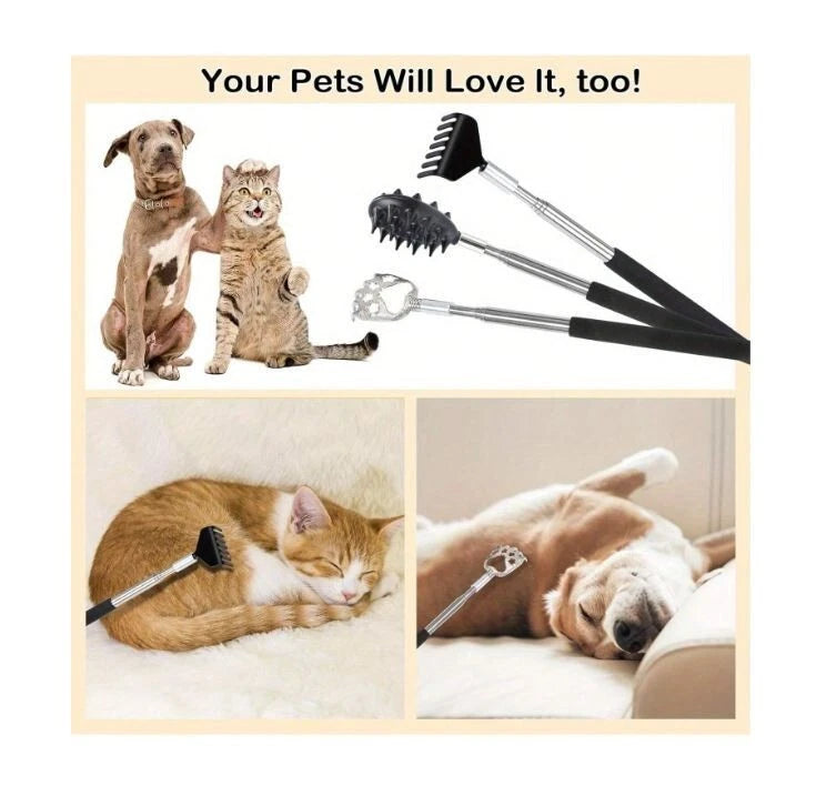 Stainless Steel & Rubber Extendable 30“ Back Scratcher with 3 Detachable Heads
