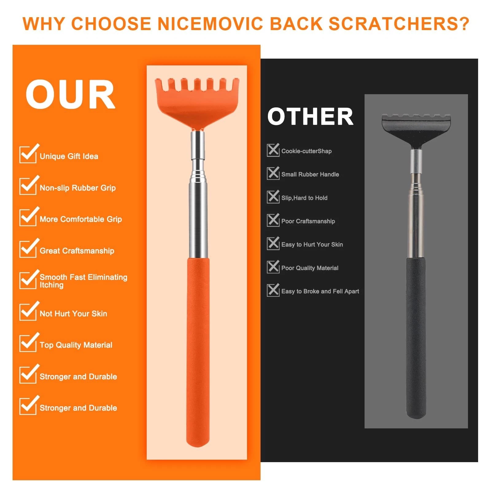 NICEMOVIC 6 Pack Back Scratcher, Stocking Stuffers for Women Men, White Elephant