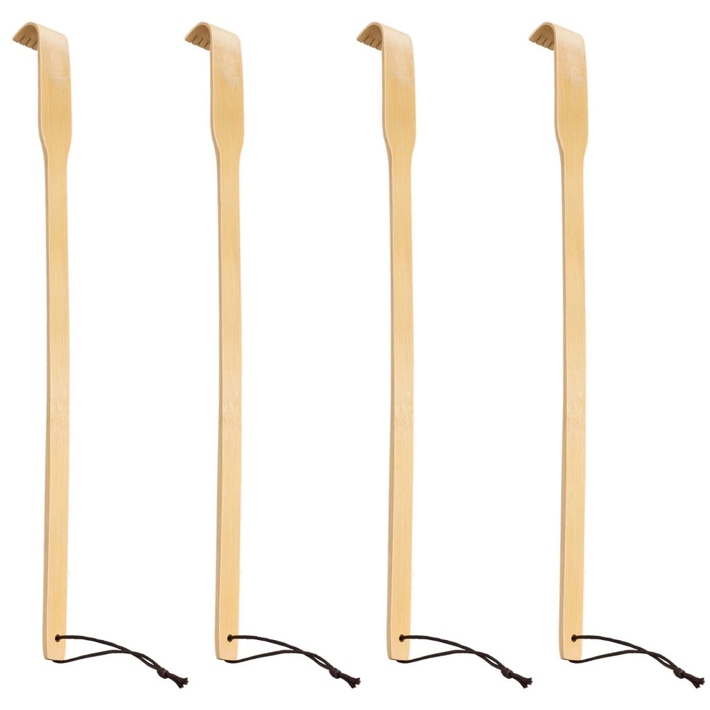 4 Pack Natural Bamboo Back Scratchers Wooden Body Massager for Adult Itch Relief