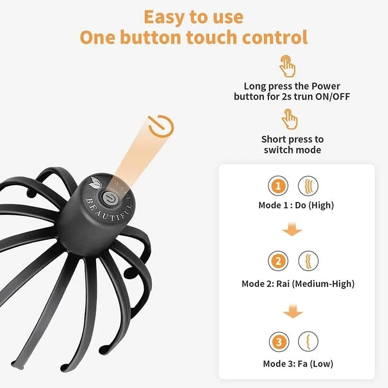 Electric Scalp Massager with 3 Modes, 360 Degree Head Massager, Cordless Port...