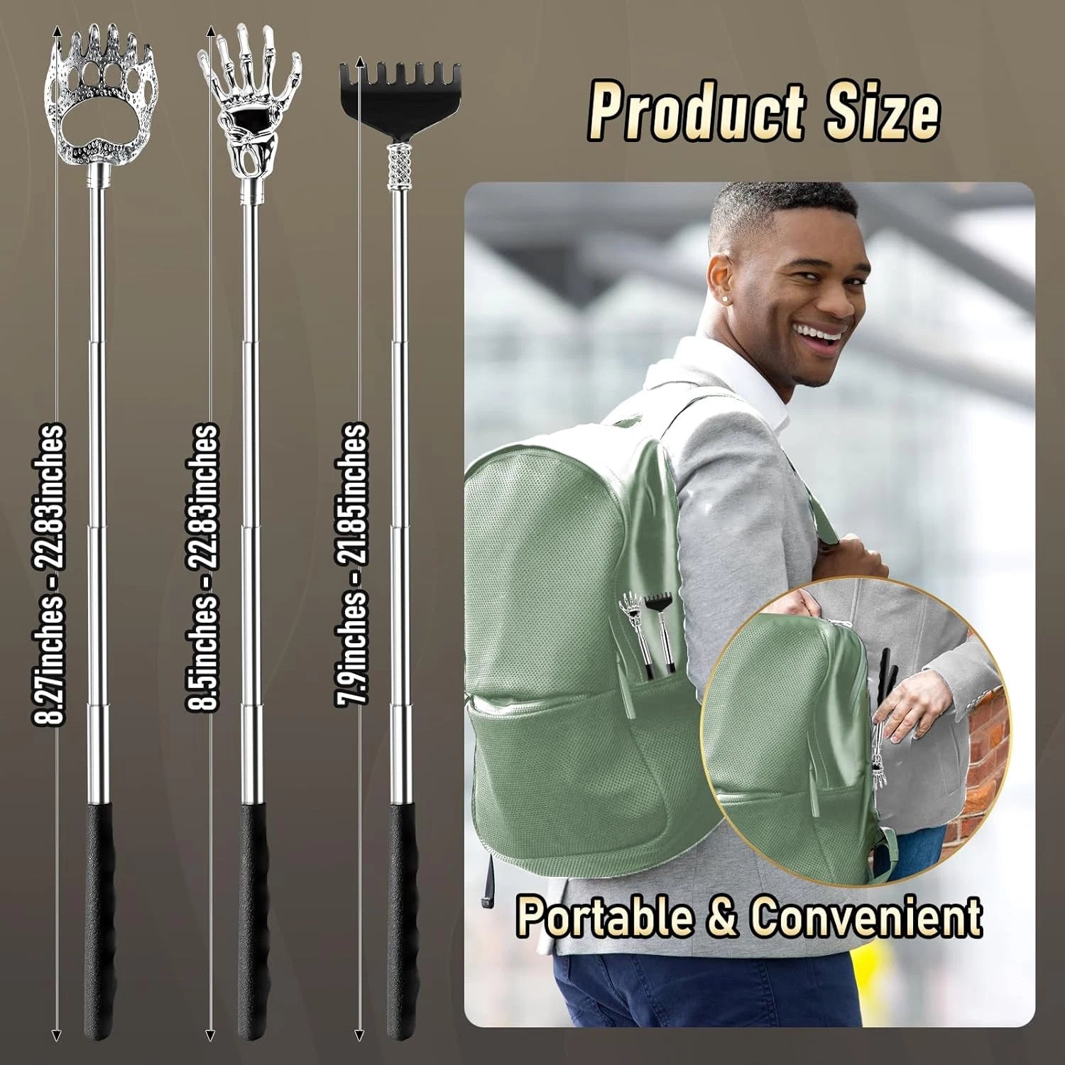4Pcs Back Scratcher, Extendable Back Massager Tool with Rubber Handle-Telescopic