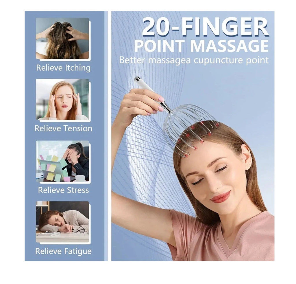 Head Massager Scalp, Electric Scalp Massager w/ 20 Metal Fingers –Head Scratcher