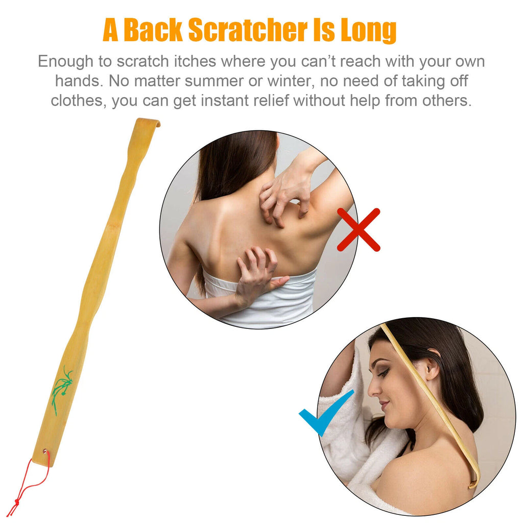 3 Pack Natural Bamboo Back Scratcher Long Reach Pick Itch Relief Tool Portable