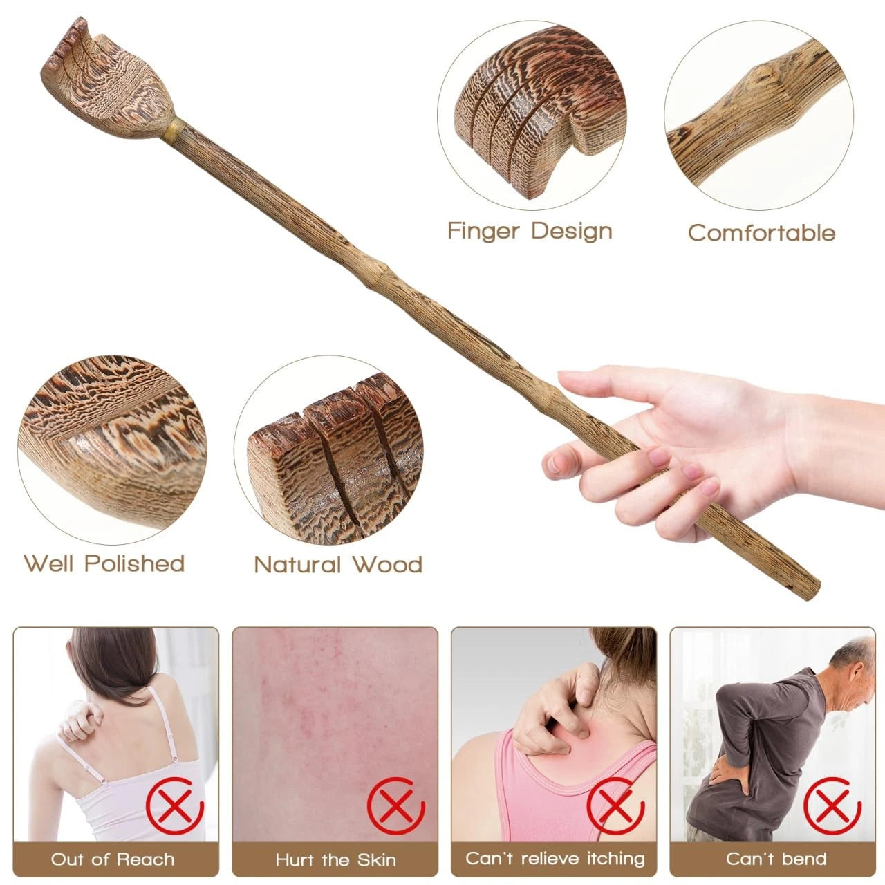 1Pcs Wood Back Scratcher Traditional Wooden Back Scratcher for Men