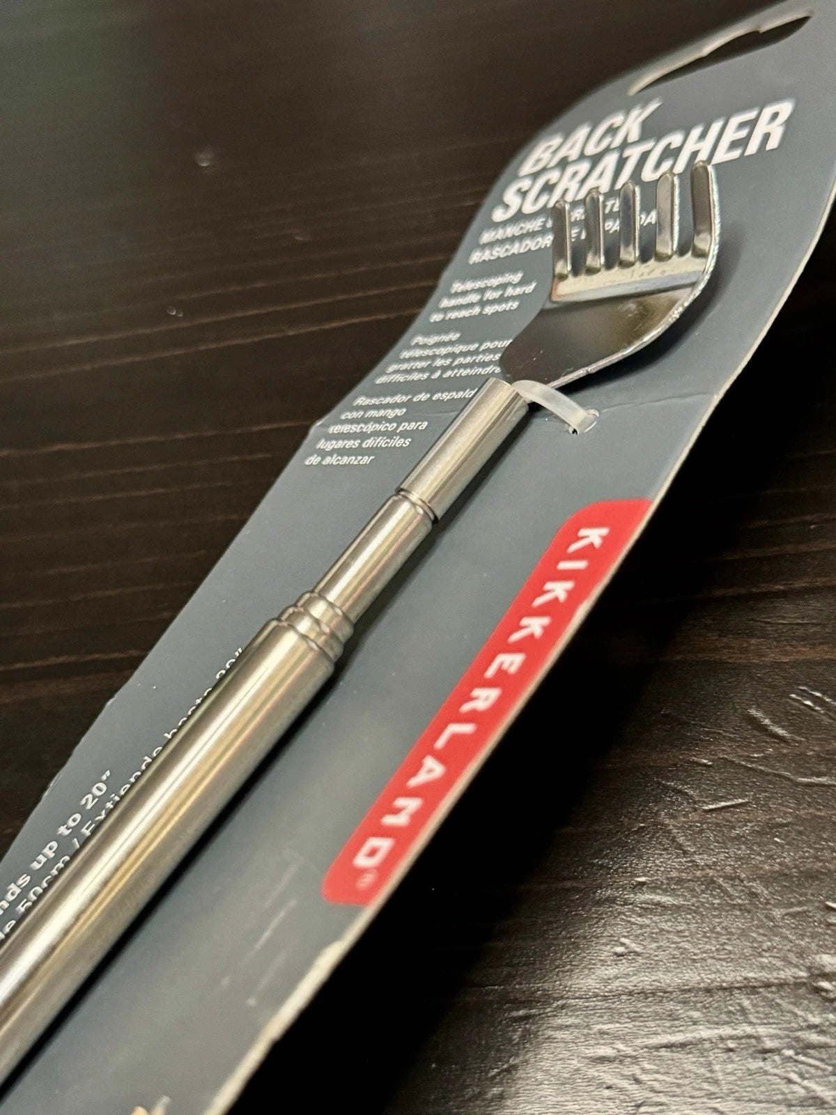 NEW Kikkerland Telescoping Metal Back Scratcher with Clip Handle Grip