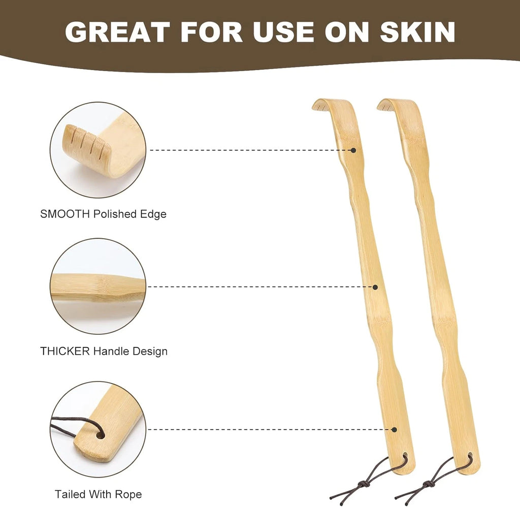 2 Pack Wooden Bamboo Back Scratcher, 17 Inch Long Handle Back Scratchers for Adu