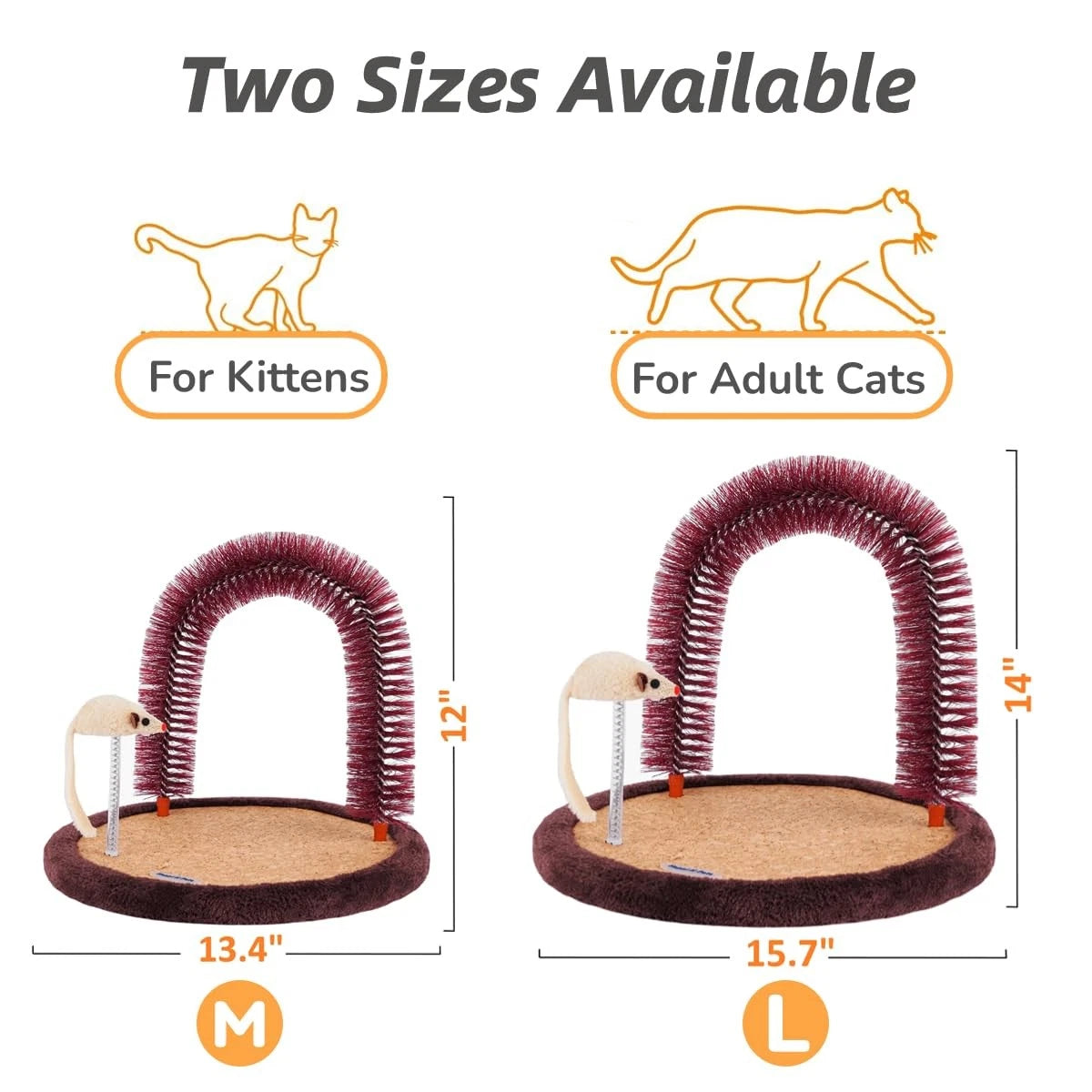 Large Cat Self Groomer with Wooden Scratching Pad and Toy for Indoor Cats