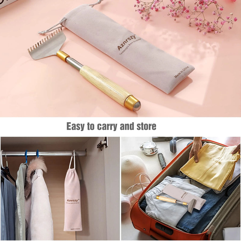 Extendable Back Scratcher with Wooden Handle & Steel Roller, 62CM