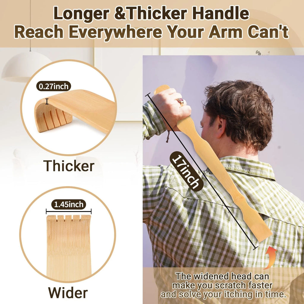 Wooden Bamboo Back Scratcher, 17" Natural Handmade Back-Scratchers for Men an...
