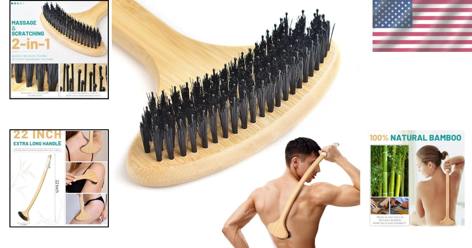 Oversized 22” Bamboo Back Scratcher with Massaging Head - Ultimate Relief Tool