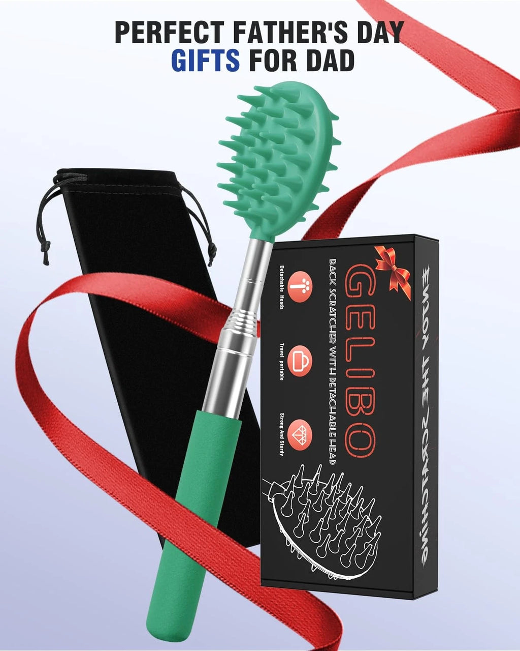 Gelibo Telescoping Back Scratcher with 5Pcs Detachable Heads,Fathers Day Dad ...