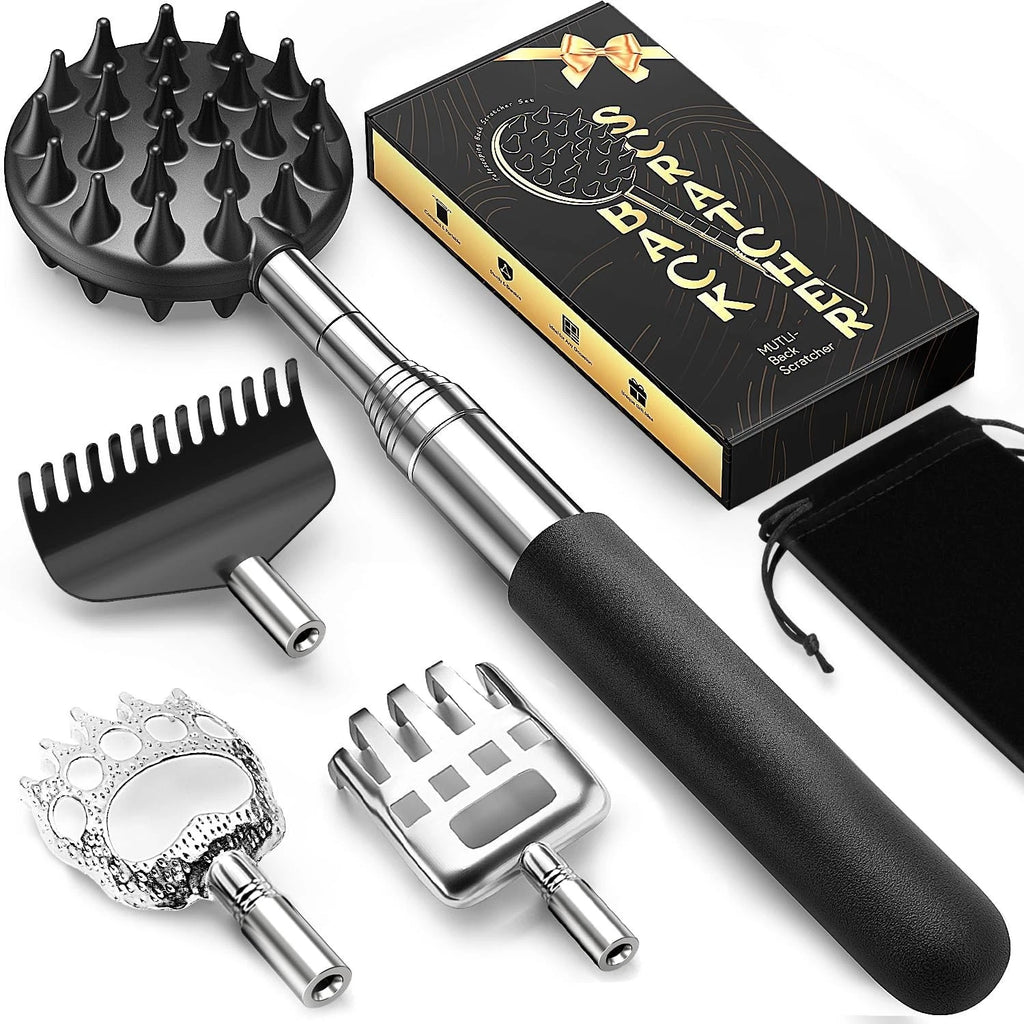 Telescoping Back Scratcher with 4 Detachable Heads - Ideal Gift for Any Occasion