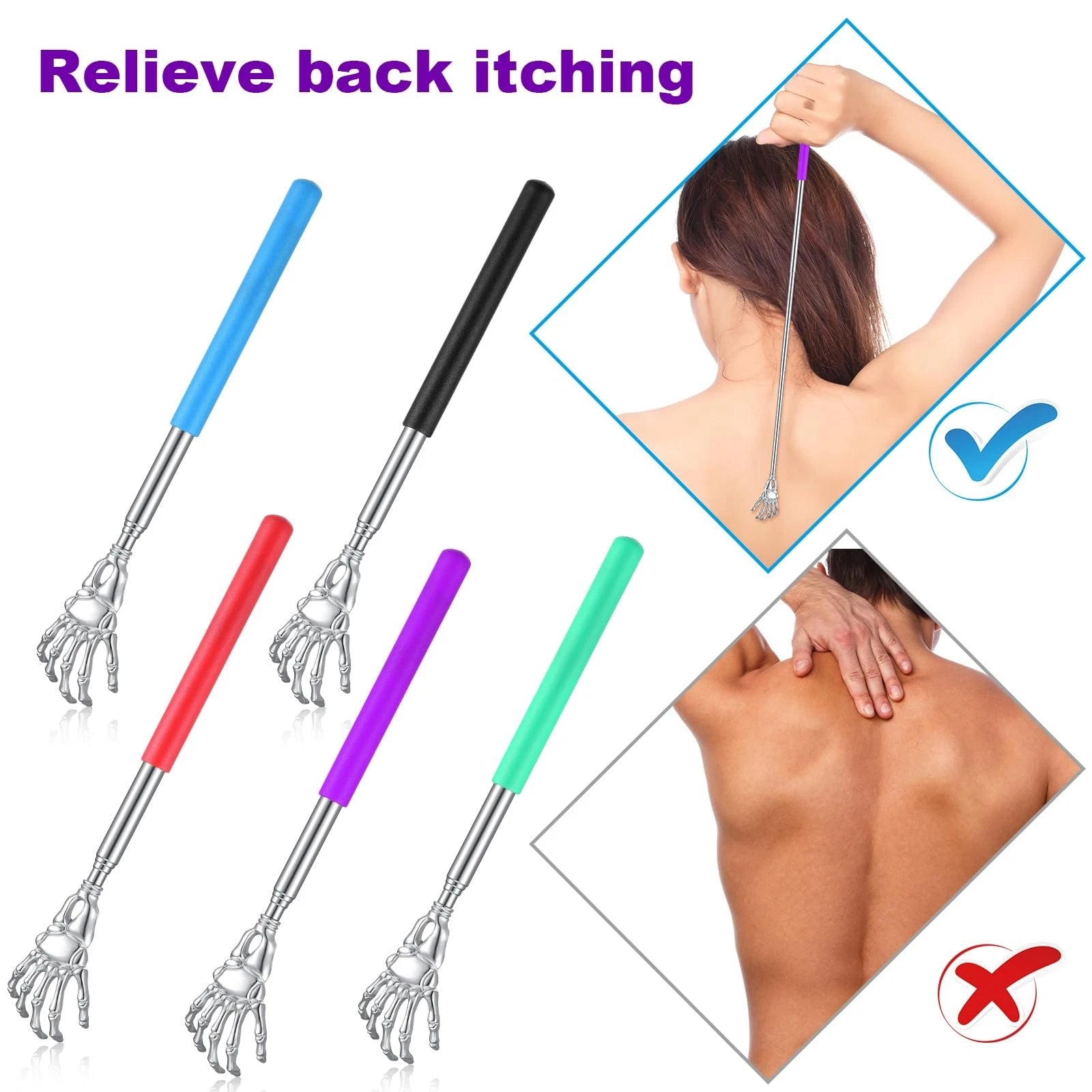 100 Pieces Back Scratchers Telescoping Back Scratcher Bulk for Women Men Skul...