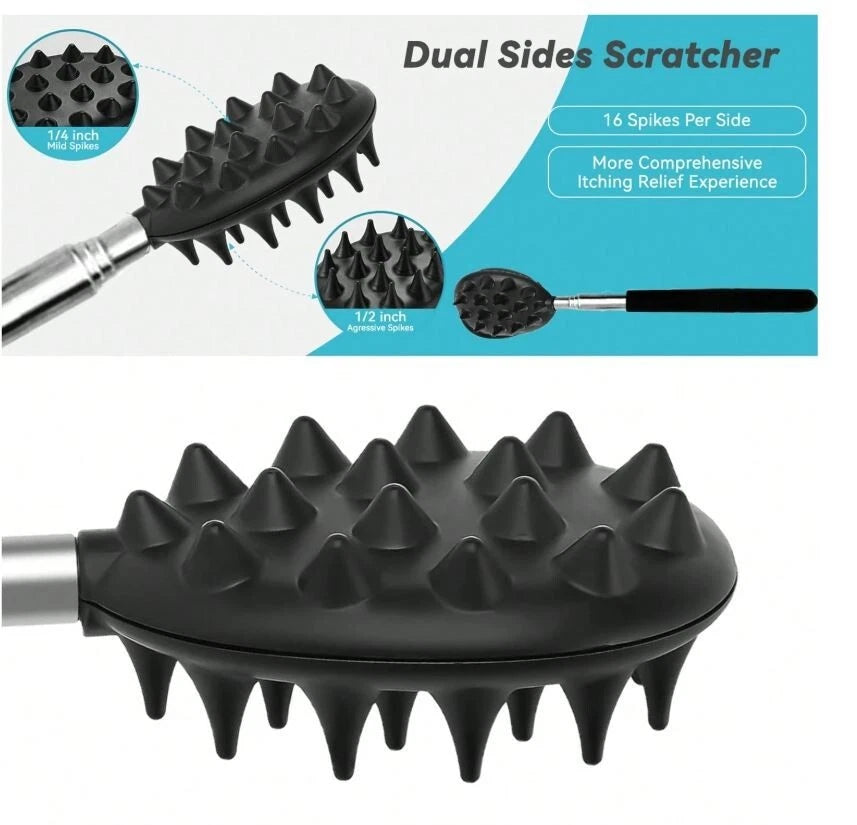 Stainless Steel & Rubber Extendable 30“ Back Scratcher with 3 Detachable Heads