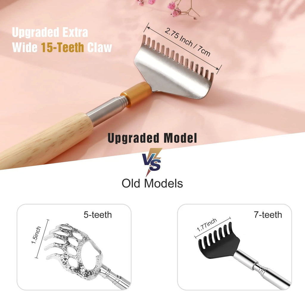 Extendable Back Scratcher with Wooden Handle & Steel Roller, 62CM