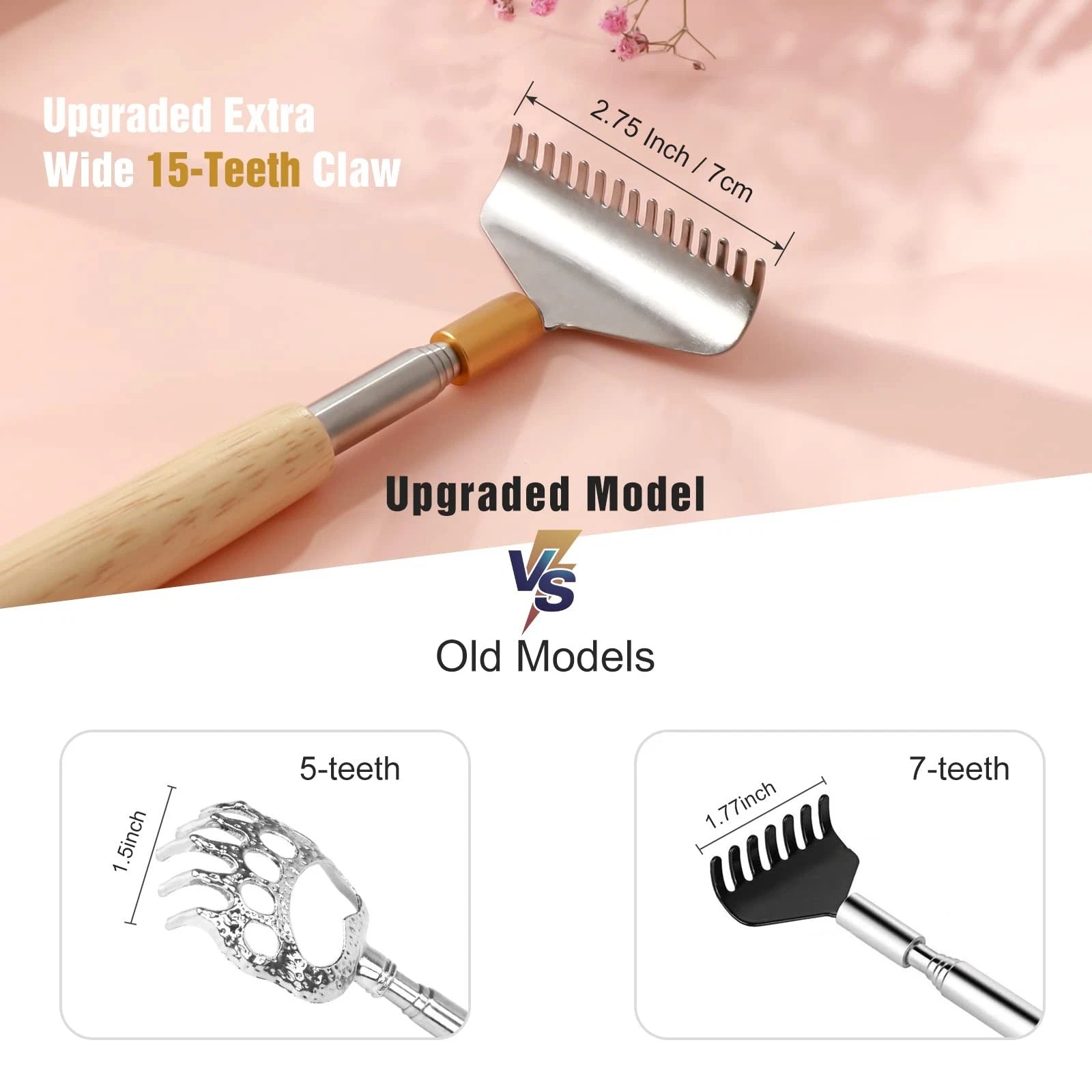 Extendable Back Scratcher with Wooden Handle & Steel Roller, 62CM