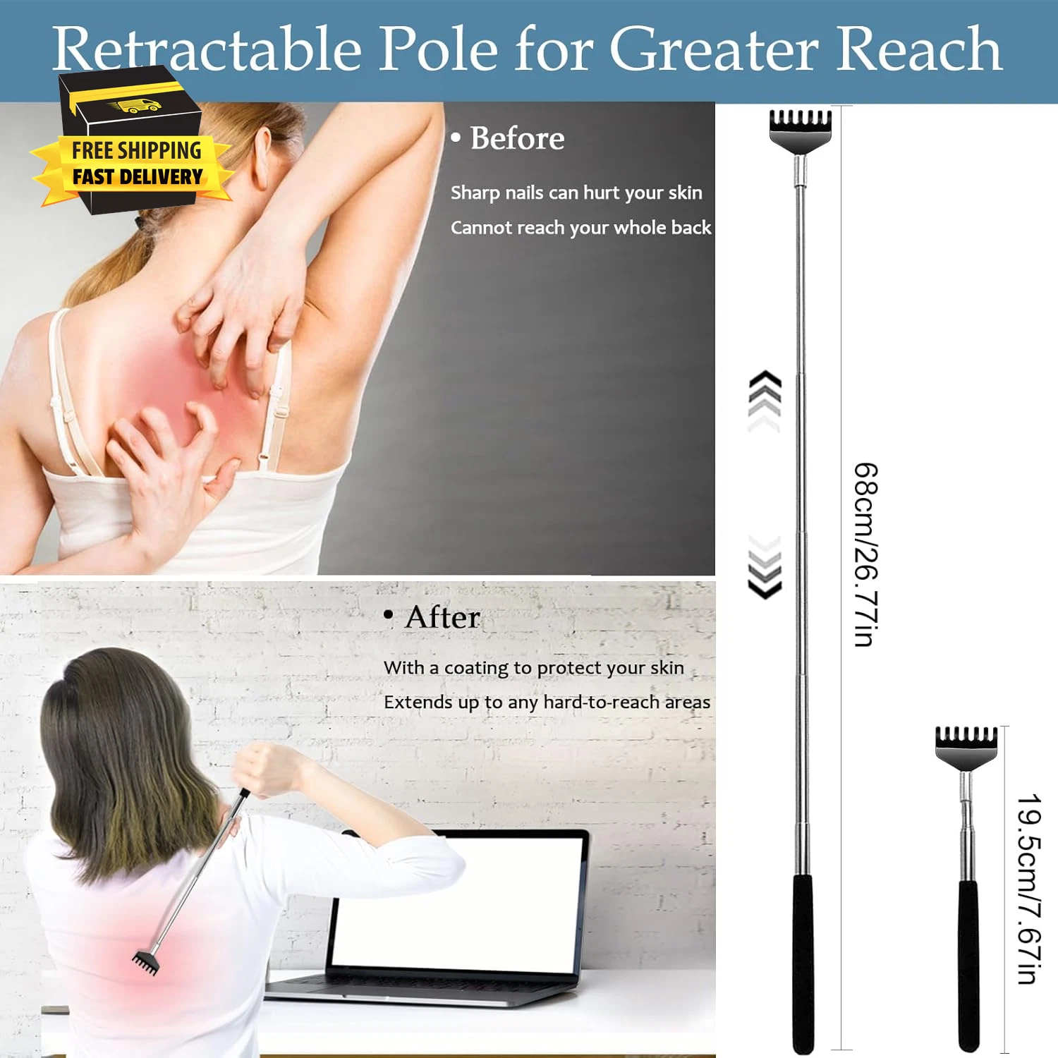 5 Pack Back Scratcher Extendable Metal Portable Back Scratcher for Men Women Adu