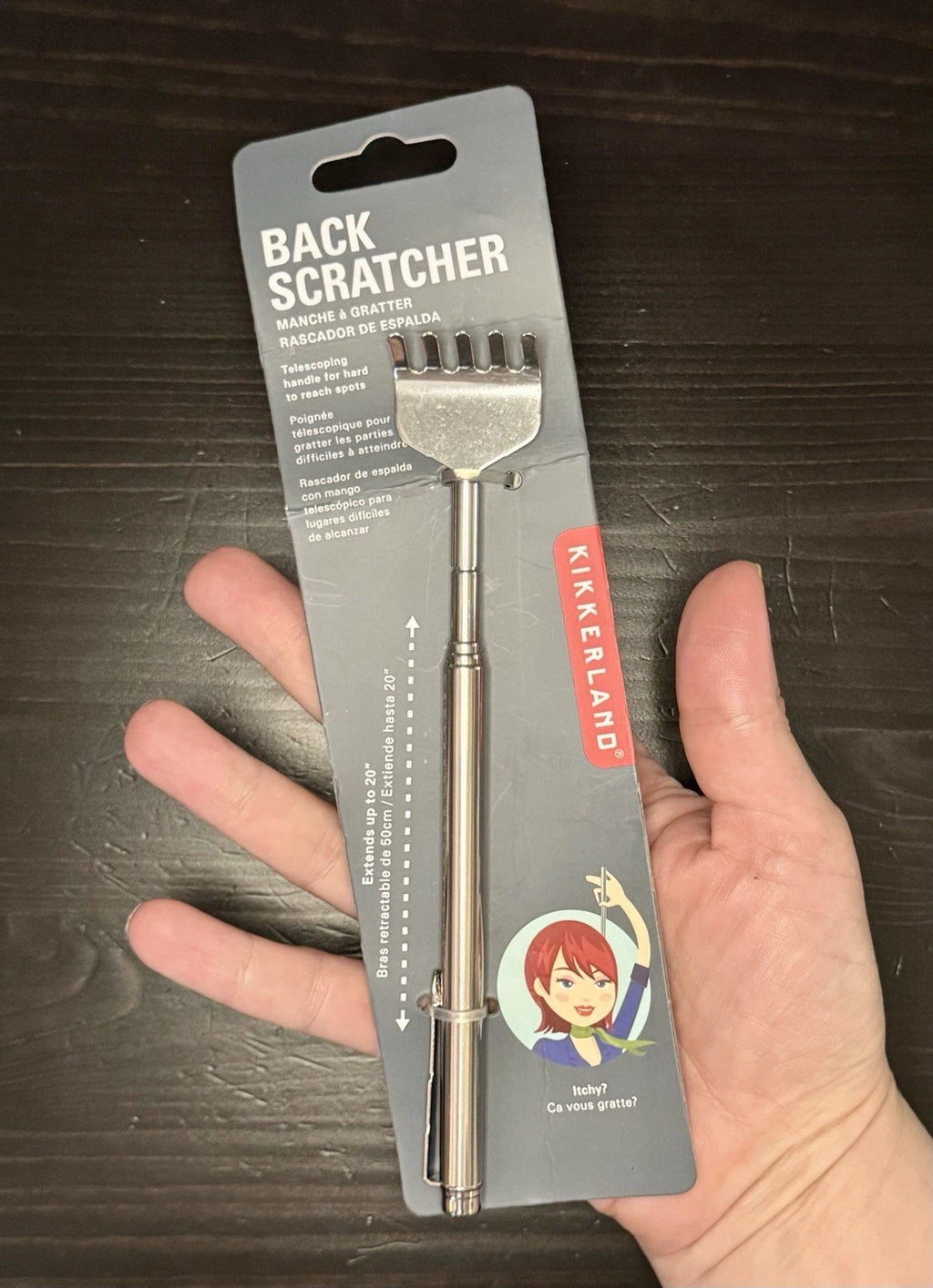 NEW Kikkerland Telescoping Metal Back Scratcher with Clip Handle Grip