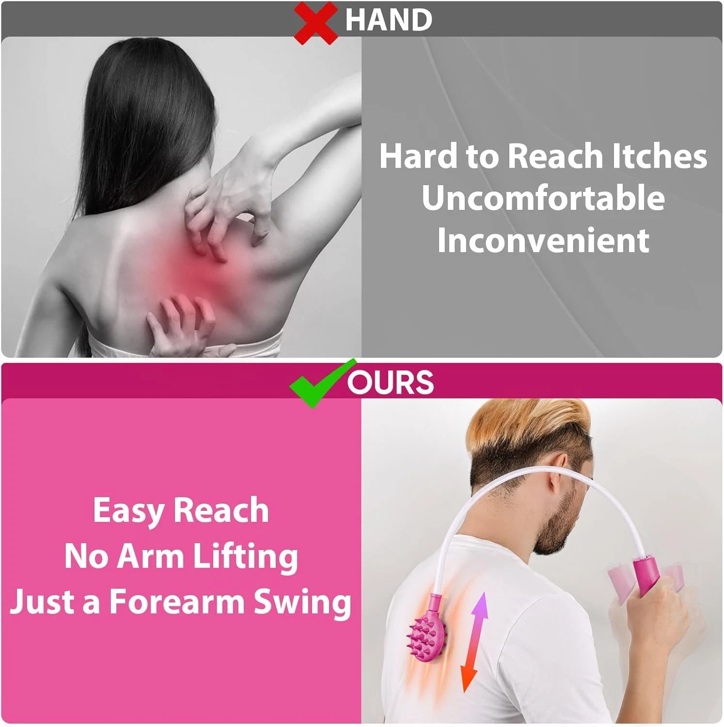 Upgraded Pink Curved Back Scratcher Women Men Extra Long Flexible Bendable Reach