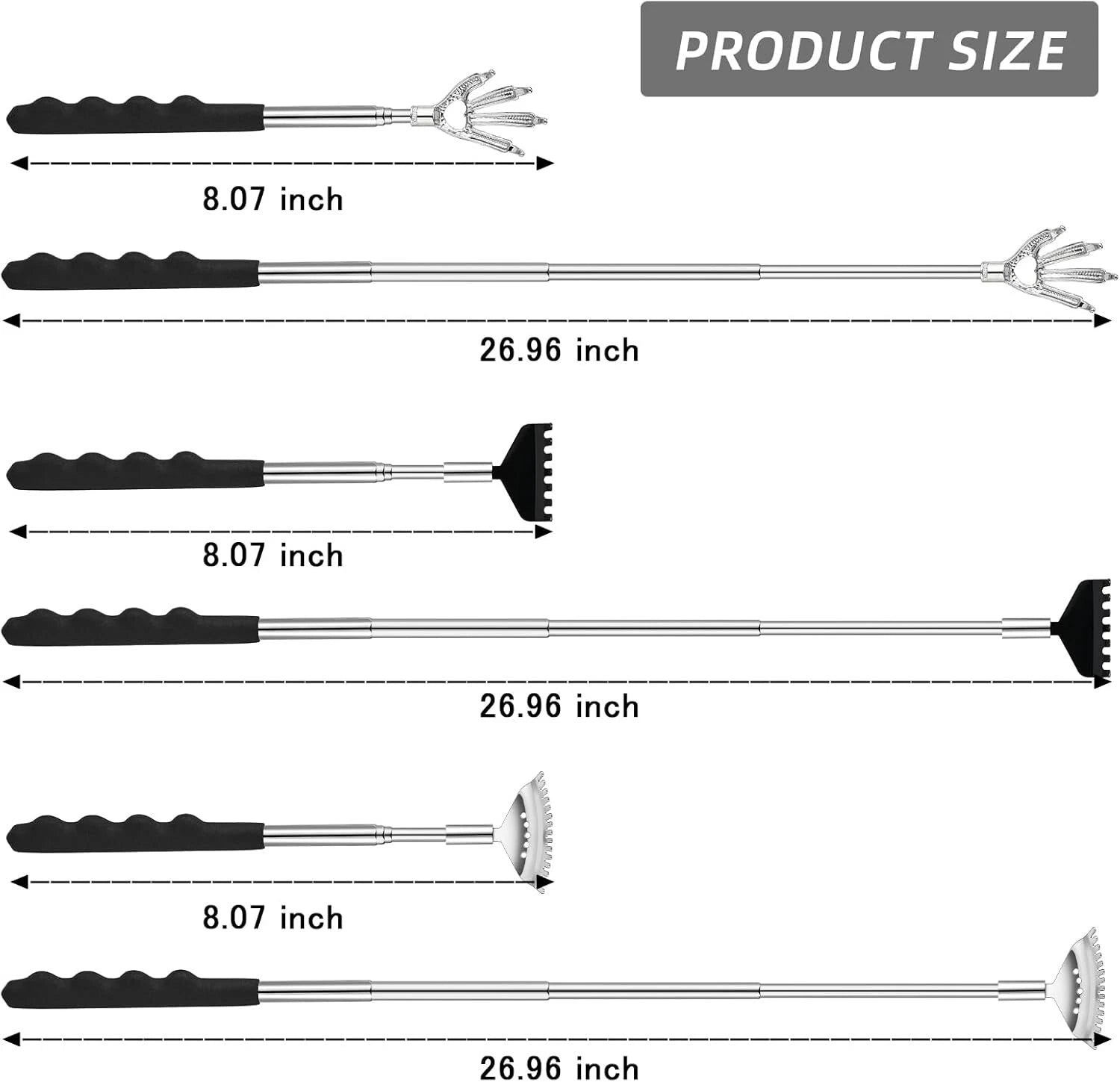 3 Pack Metal Telescoping Back Scratcher with Rubber Handle for Men Women Kids