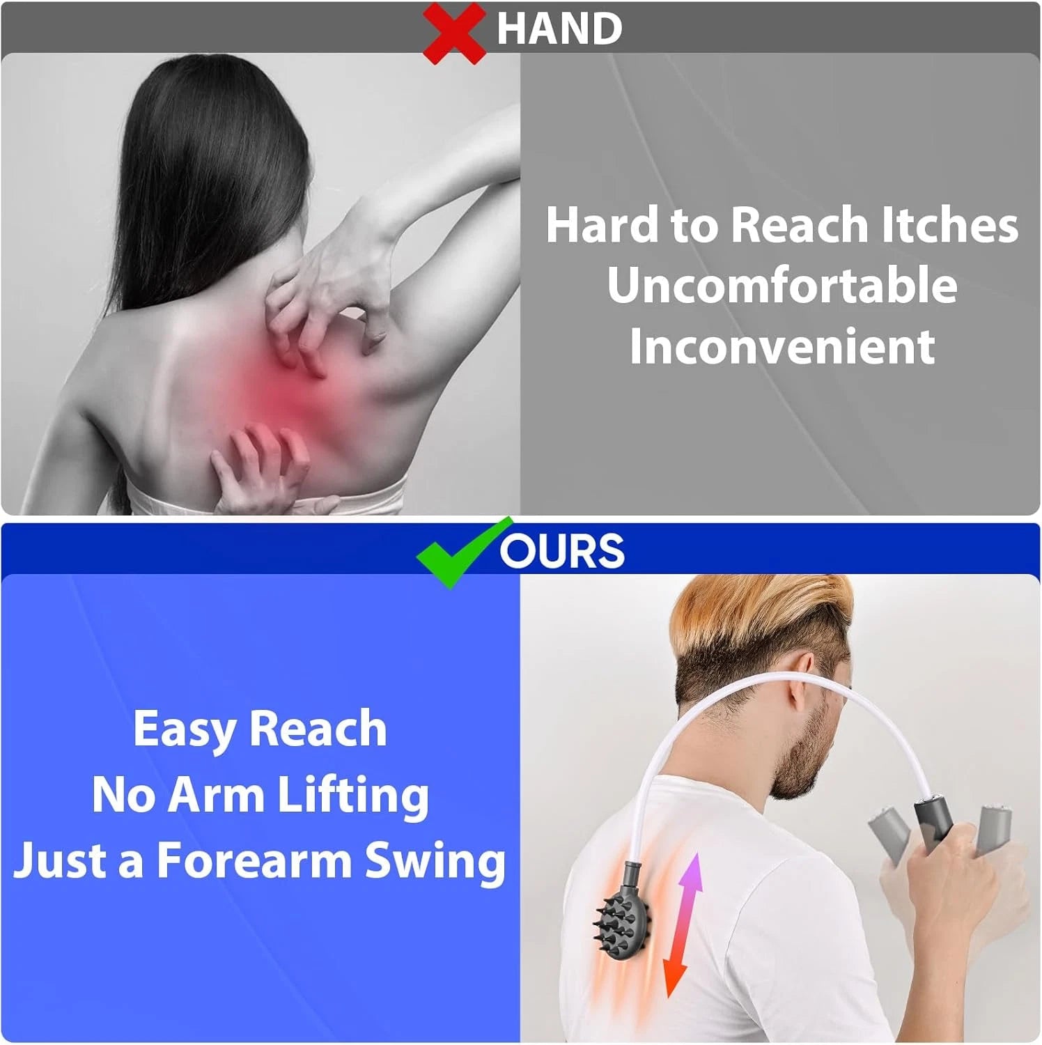 Upgraded Curved Back Scratcher Men Women 360 Reach Flexible Backscratcher Extra